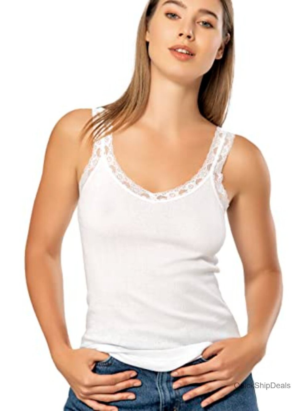 Women's 100% Cotton Camisole Tank Top Soft Breathable Lace Strap Layering